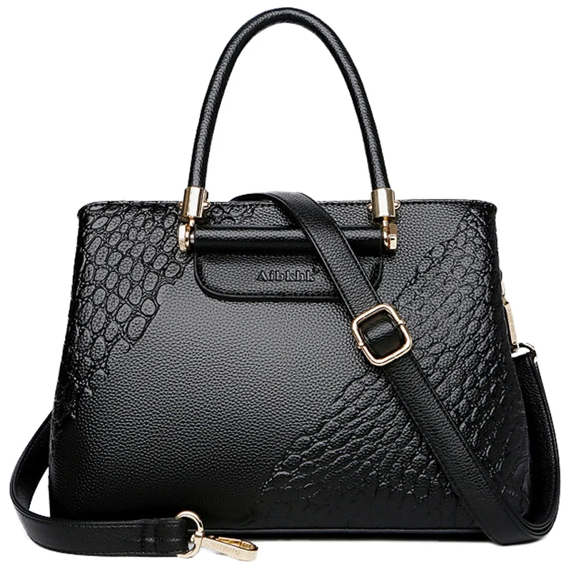 

NEW-Aibkhk Leather Handbag Women Shoulder Bag Female Snake Pattern Handbags Classic Ladies Messenger Tote Bags For Women Sac