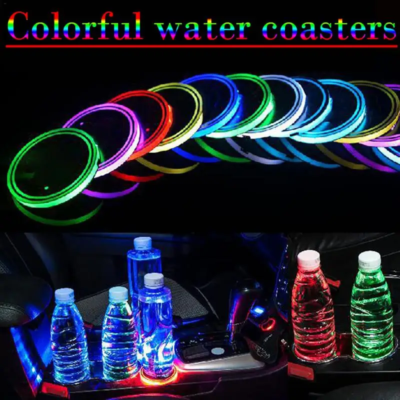 

A Pair USB Charging Cup Mat Luminous Water Cup Mat Interior Seven Color LED Luminous Water Cup Mat Car Accessories