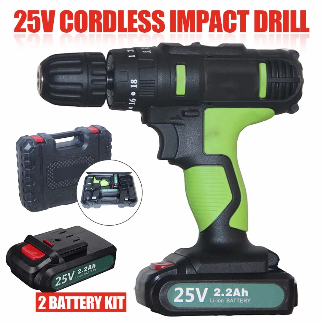 

25V Electric Drill Impact Cordless Wall Drill Charging Battery Double Speed Power Drills Home Tool