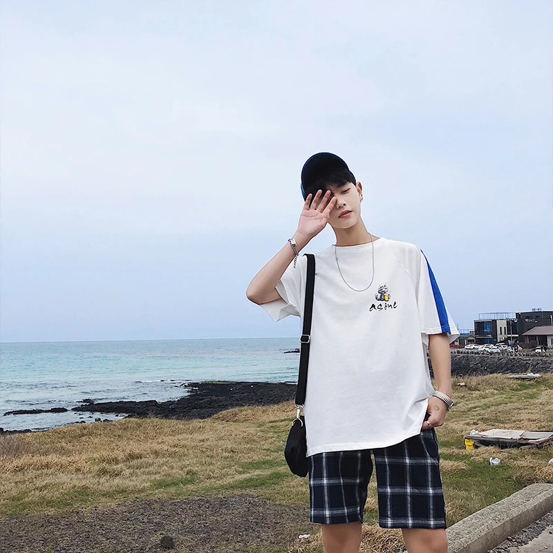 

Men's T-shirt 2019 summer new tide brand short-sleeved loose casual cartoon animation pattern youth popular men's clothing