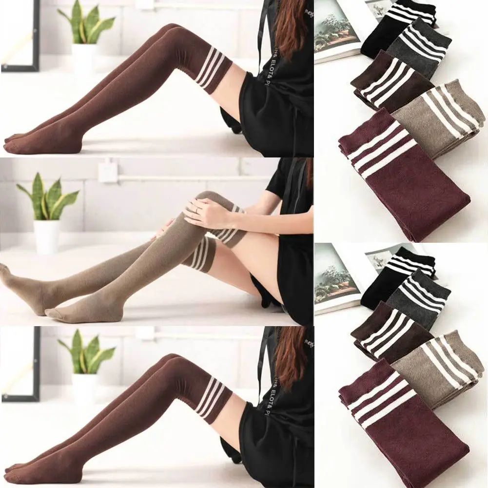 Модные женские чулки выше колена для девушек облегающие длинные хлопковые