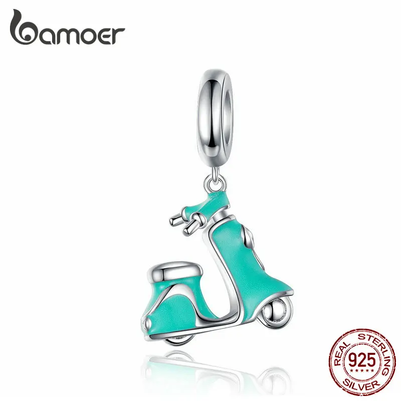 

BAMOER Enamel Bike Charm for Bracelet 925 Sterling Silver Electric Bicycles Pendant Fit Women Necklace DIY Jewelry SCC1201