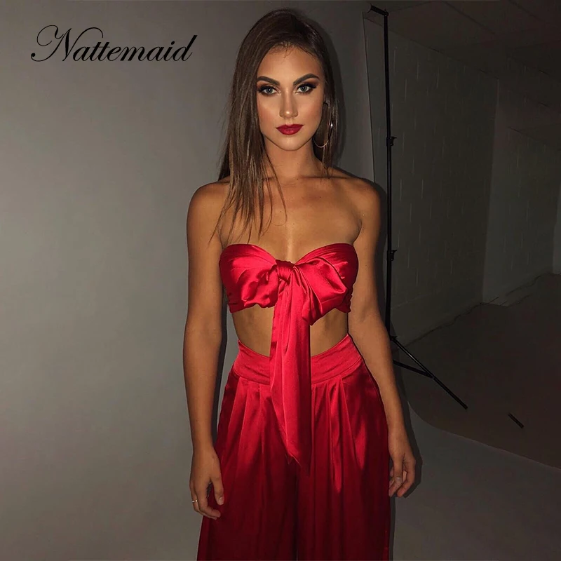 

NATTEMAID 2019 Backless Sleeveless Sexy 2 Piece Set Women Two Piece Set Top And Pants Slash Neck Off Shoulder Summer Two Piece
