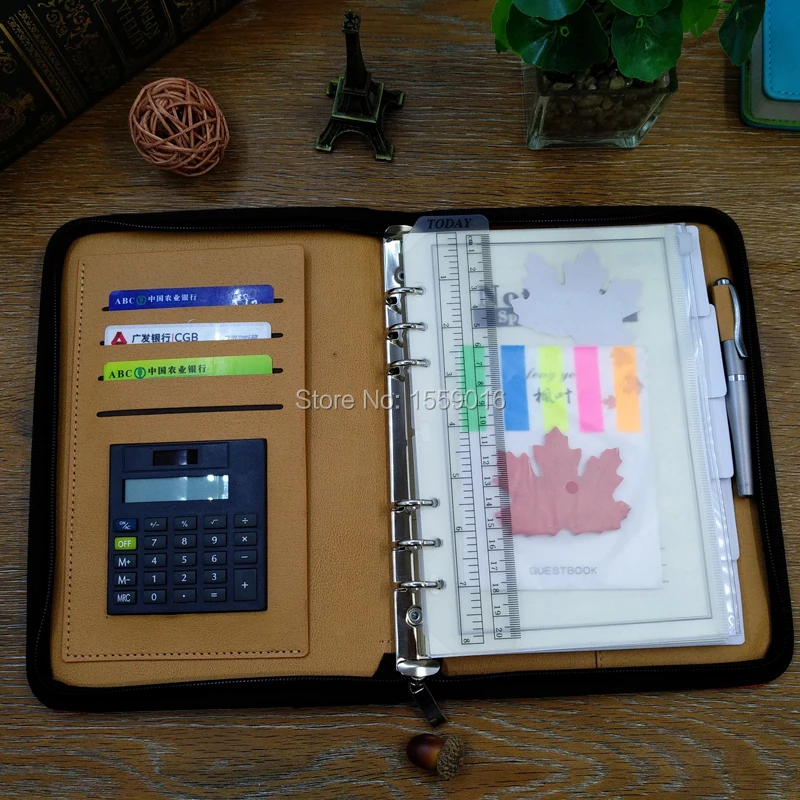A6 блокнот планировщик A6 Тетрадь с ручка-калькулятор держатель для карт календарь прозрачный пенал для ручек цветные стикеры мягкая линейка подарок