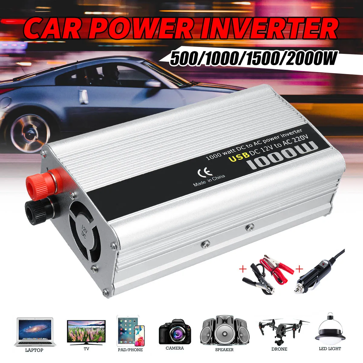 

KROAK Car Inverter 500W/1000W Car Inverter DC 12V To AC 220V Power Inverter Charger Converter