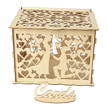 

1pc Storage Box Beautiful Wooden Love Heart Hollow Out Box Flower Box Card Case Wedding Supplies for Wedding Anniversary