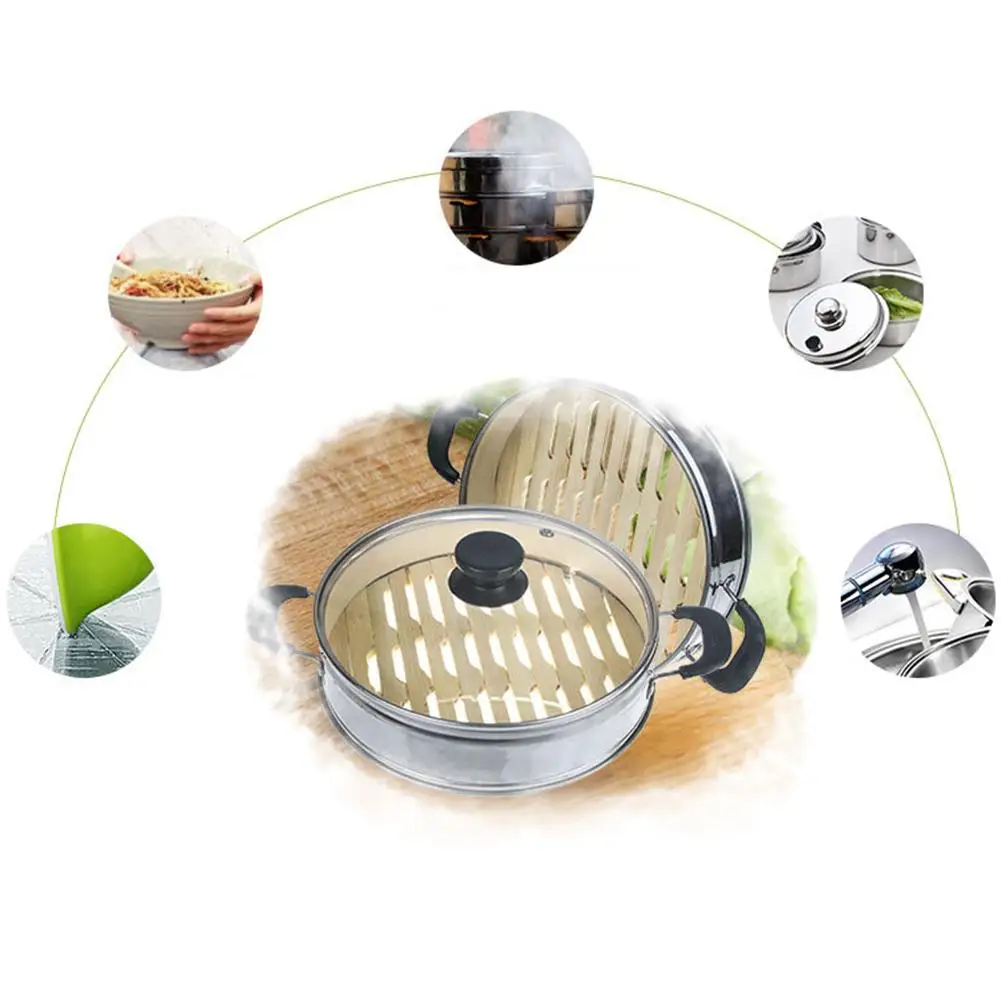 

Steamer Cage And Cover Cooking Bamboo Steamer Dumplings Fish Rice Vegetable Snack Basket Set Kitchen Cooking Tools