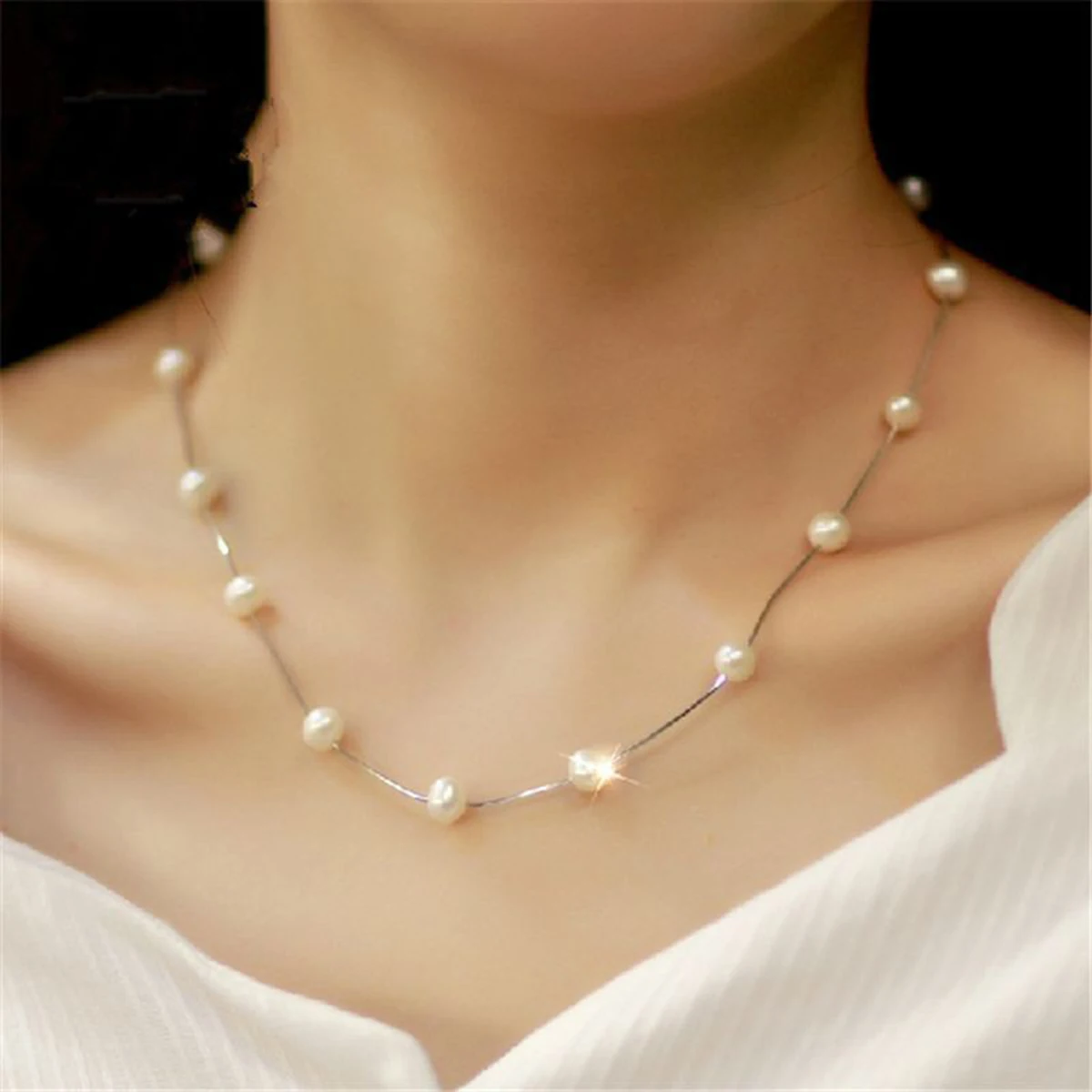 

Fashion Pearl Choker Necklace Pendant Chain Collarbone Chain Charm Jewelry