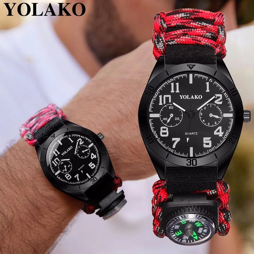حار أزياء الرجال حزام نايلون البوصلة ووتش الفاخرة الرجال الرياضية العسكرية الجيش ساعة كوارتز YOLAKO العلامة التجارية Relogio Masculino