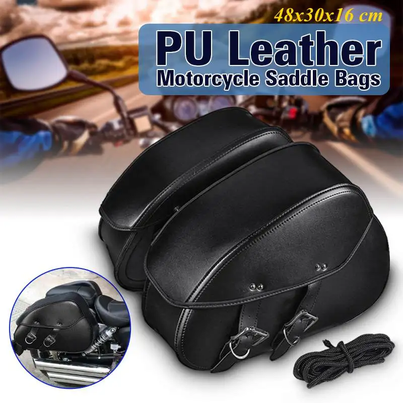 

NEW Black 48x30x16 cm Pair Black PU Leather Motorcycle Tool Bag Luggage Saddle Bags For Harley