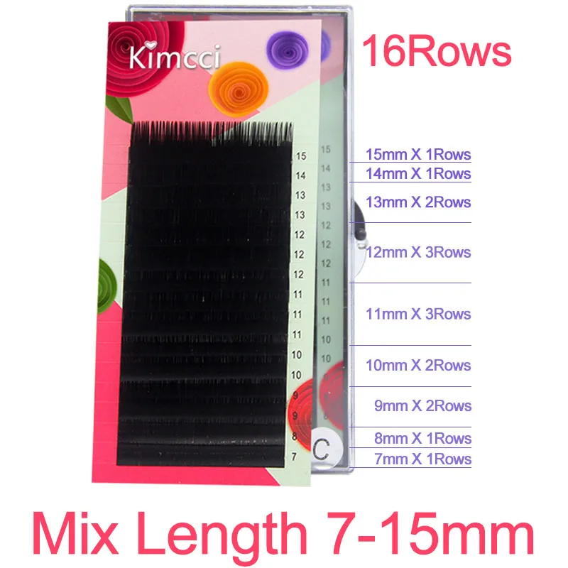 

Kimcci 16Rows 7-15mm Mix Faux Eyelash Extension Individual Silk Mink Eyelashes Professional Natural 3D Volume Cilia Long Black