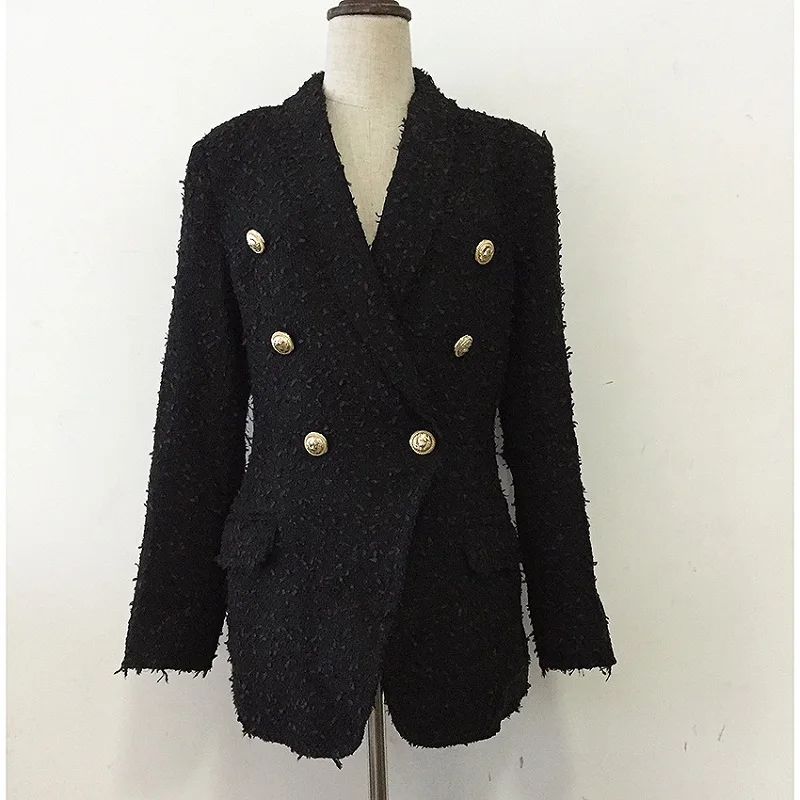 Black tweed blazer gold buttons Clearance