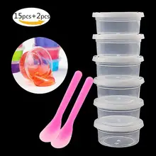 15PCS Clear Slime Containers With 15PCS Corresponding Fit Lids Leakproof Plastic Storage Containers+ 2PCS Slime Mixing Spoons