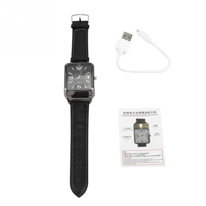 

2-in-1 Men Fashion Quartz Wrist Watch USB Rechargeable Flameless Cigarette Lighter Male Gift Cigarette Lighters Smoking Accessor