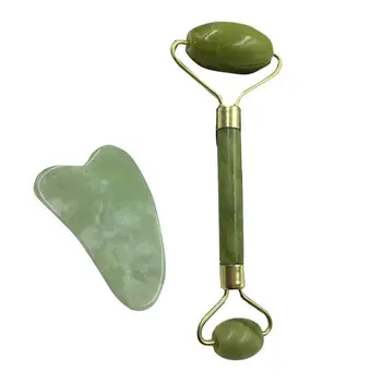 

2pcs Facial Massage Jade Roller Face Neck Natural Stone Health Care Body Jade Gua Sha Board Beauty Tool Set