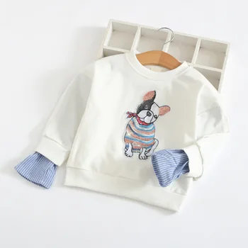 

Cartoon sequins dog children's clothing autumn Korean version stripes splice open fork pullover children's clothes wholesale
