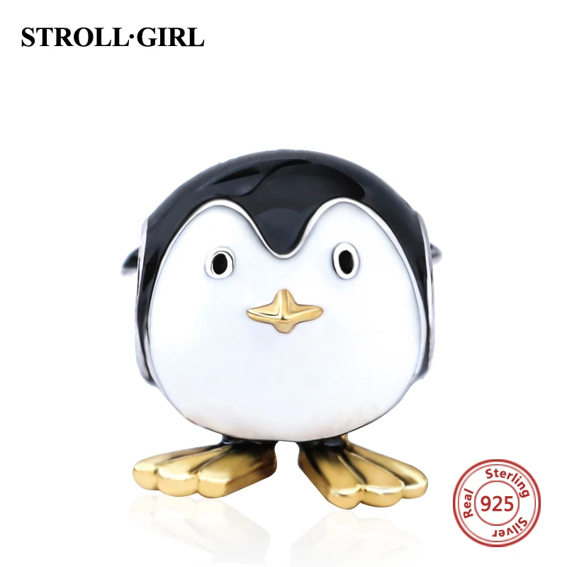 Стерлингового серебра 925 Прекрасный животного Пингвин очарование Бусины Fit Аутентичные Pandora браслет кулон DIY Jewelry подарки