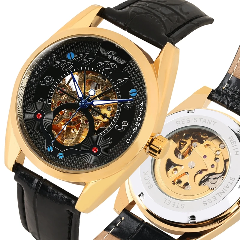 

Automatic Mechanical Watch Men Clock Male Creative Ox Horn Design Dial Analog Military Business Wrist Watch Skeleton Wristwatch