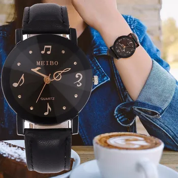 

New Fashion Women Music Note Second Hand Watch Casual Leather Quartz Dress Watch Relogio Feminino MEIBO Brand