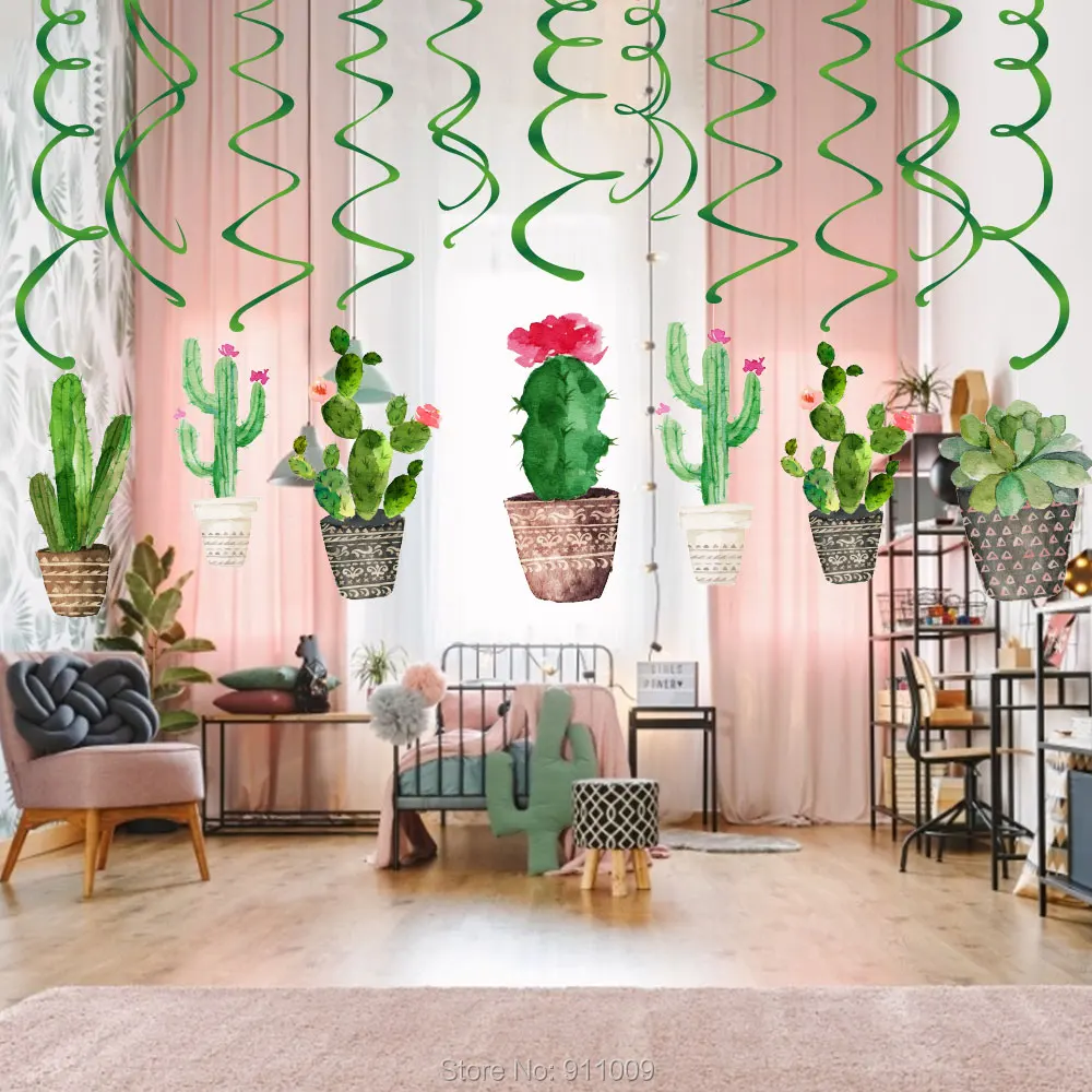

30pcs/set Cinco de Mayo Party Decorations PVC Hanging Swirl Green Cactus Spiral Ornament Backdrops Party Supplies XL051