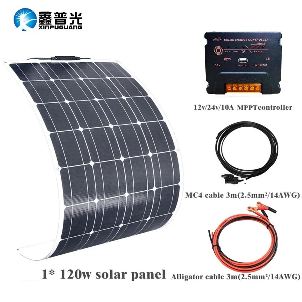 

Flexible Solar Panel Plate 120W 18V Solar Charger For Car Battery 12V Monocrystalline Silicon Cells Module Kit ETFE solar panels