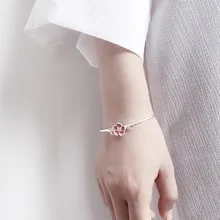 Цветок браслет Открытие Регулируемый для женщин розовый серебряный 925 пробы серебро Boho этнический стиль Свадебные украшения