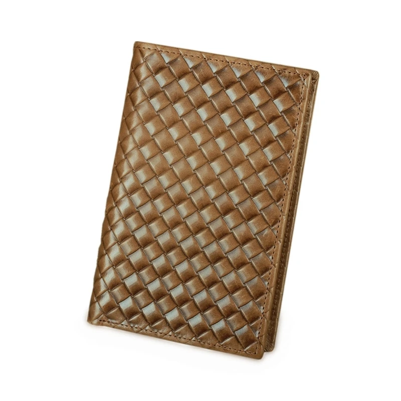 

Vintage Top Layer Cowhide Woven Pattern Wallet Leather 2 Fold Long Section Multi-Card Driver's License Wallet