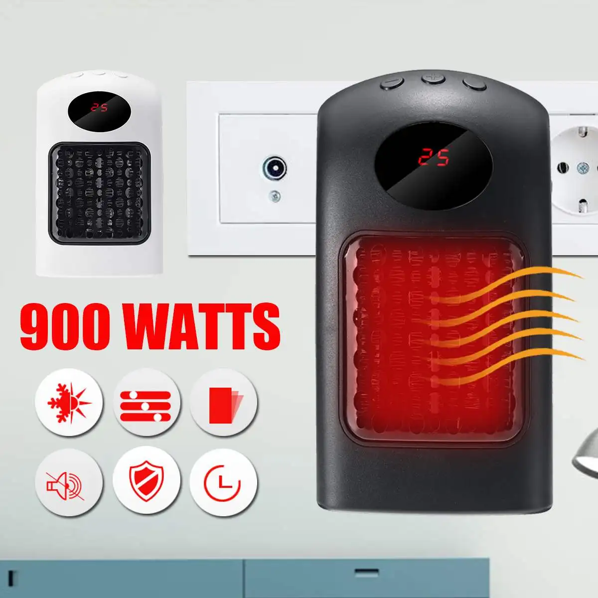 

900W Mini Wall-Outlet Electric Heater Fan Portable Desktop Heater Household Wall Plug-in Air Warmer Machine Handy Heating Fan