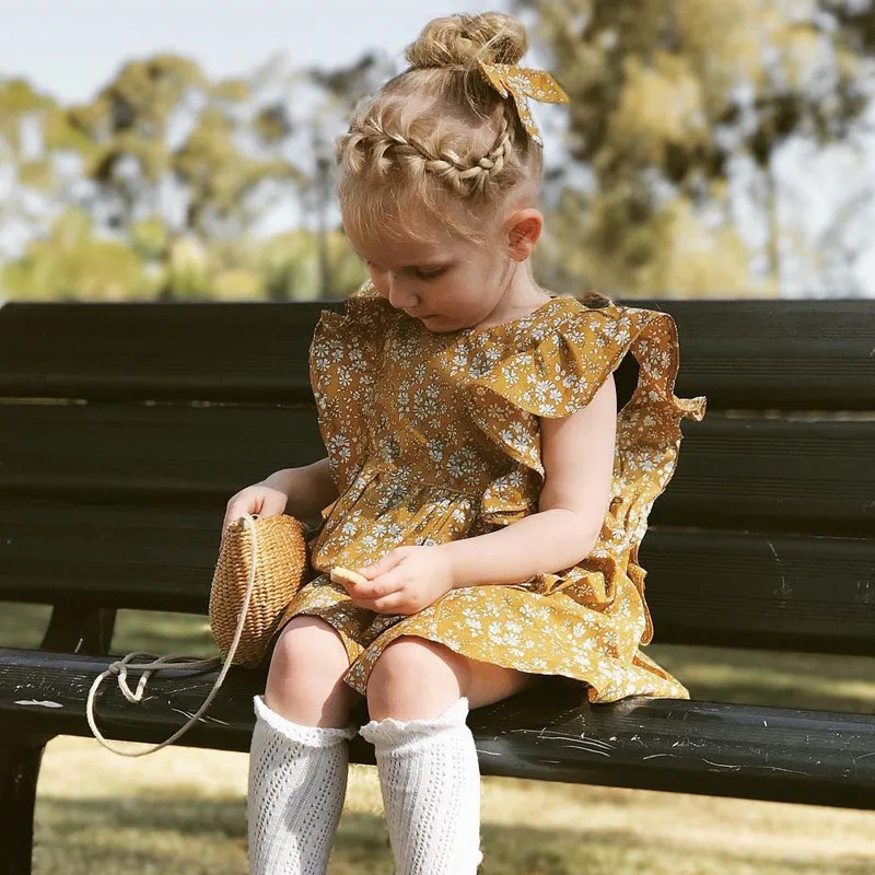 

Summer new children's clothing explosion models European and American retro girls floral flying sleeve dress