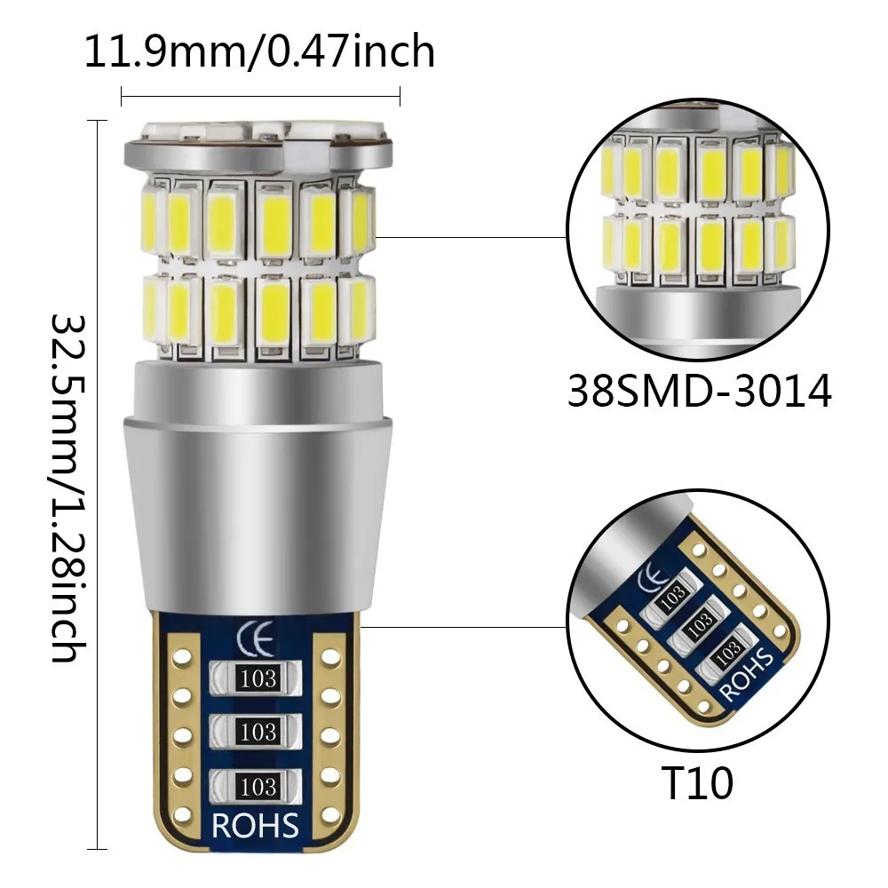 2 шт. W5w светодиодный T10 Светодиодный лампочки Canbus 38SMD 3014 Стоянкы Автомобилей Автомобиля сигнальный фонарь Интерьер Карта Потолочные плафоны 12V