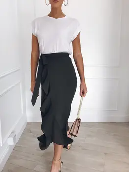 

2019 Ladies Autumn Sexy High Waist Skirts Women Spring Leopard Print Wrap Over Aysmmetrical Loose Skirt