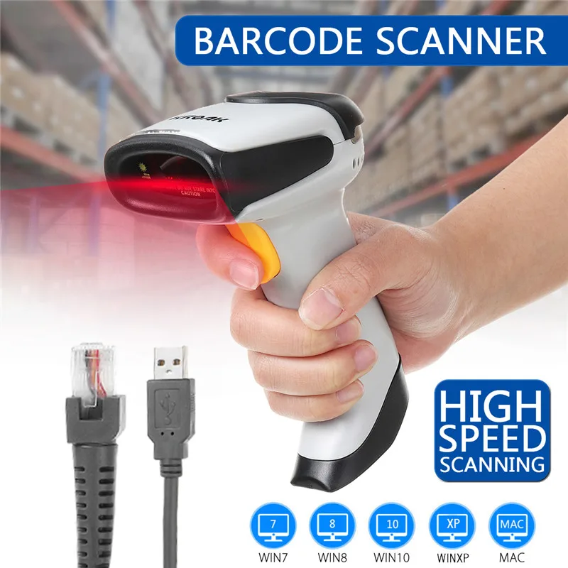 

1D USB Barcode Scanner Wired Handheld Laser Bar Code Scan Reader Fit Win7/8/10/MAC DC5V Portable