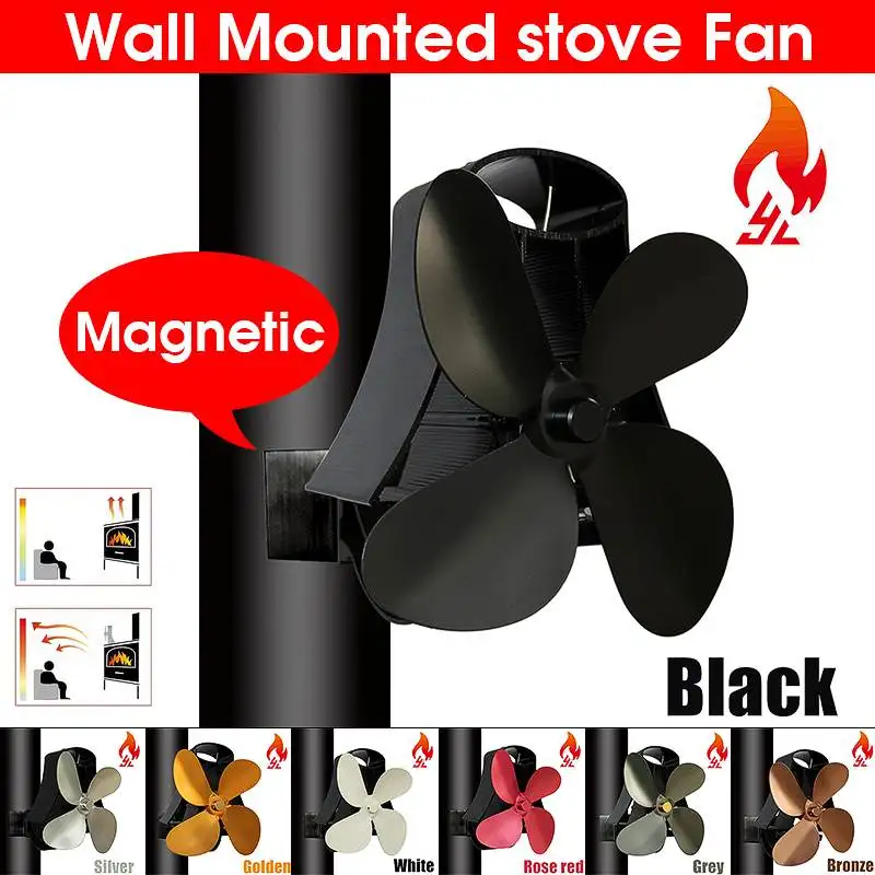 

Durable 4 Blade Wall Hanging Heat Powered Stove Fan Log Wood Burner Eco Kindly Quiet Fireplace Fan Heat Distribution Fuel Saving