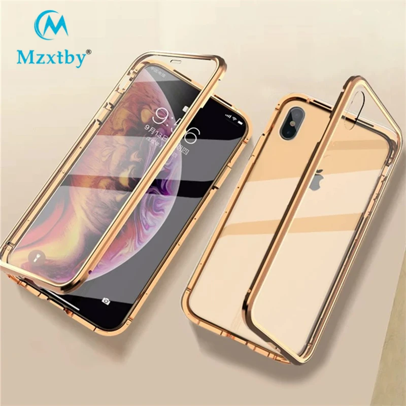 

Mzxtby Metal Magnetic Case Double Sided Tempered Glass Back Magnet Cases Cover for iPhone 6s 6 XR XS MAX X 8 Plus 7 + Glass case