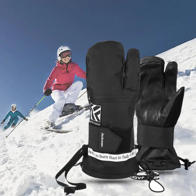 

1 Pair Of Outdoor Winter Gloves 3-Finger Leather Ski Gloves Windproof Waterproof Warm Gloves High Quality