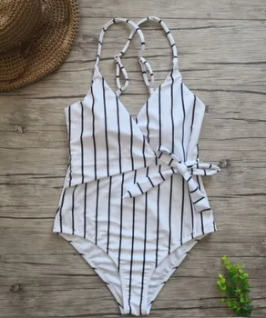 

Striped Swimsuit 2018 Bandage Swimwear Women One Piece Swimsuit V-Neck Vintage Brazilian Thong Sexy Women Bathing Suits