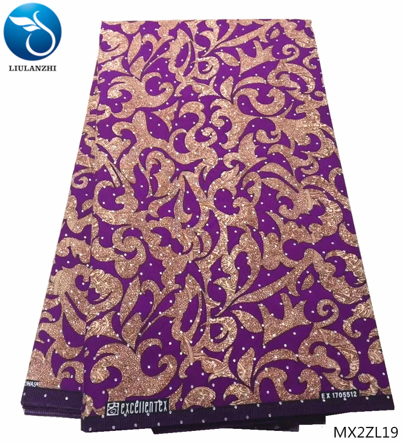 

LIULANZHI african fabric wax print wax print fabric ghana wax tissu africain high quality with rhinestones polyester MX2ZL11-19