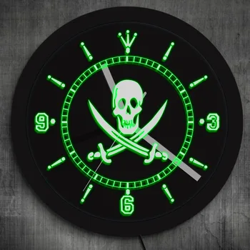 

Skull With Crossed Swords LED Neon Sign Wall Clock Jolly Roger Pirate Wall Clock With LED Illumination Wall Decor For Pub