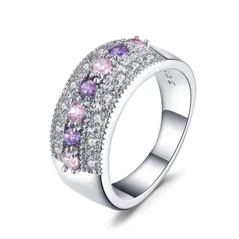 

Huitan Romantic Wedding Anniversary Ring with Two-tone CZ Micro Pave Silver Color Fashion Cocktail Party Rings for Women