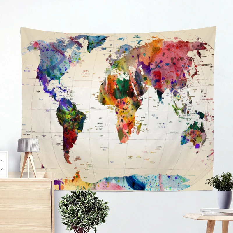 World Map Tapestry High Definition Map Fabric Wall Hanging