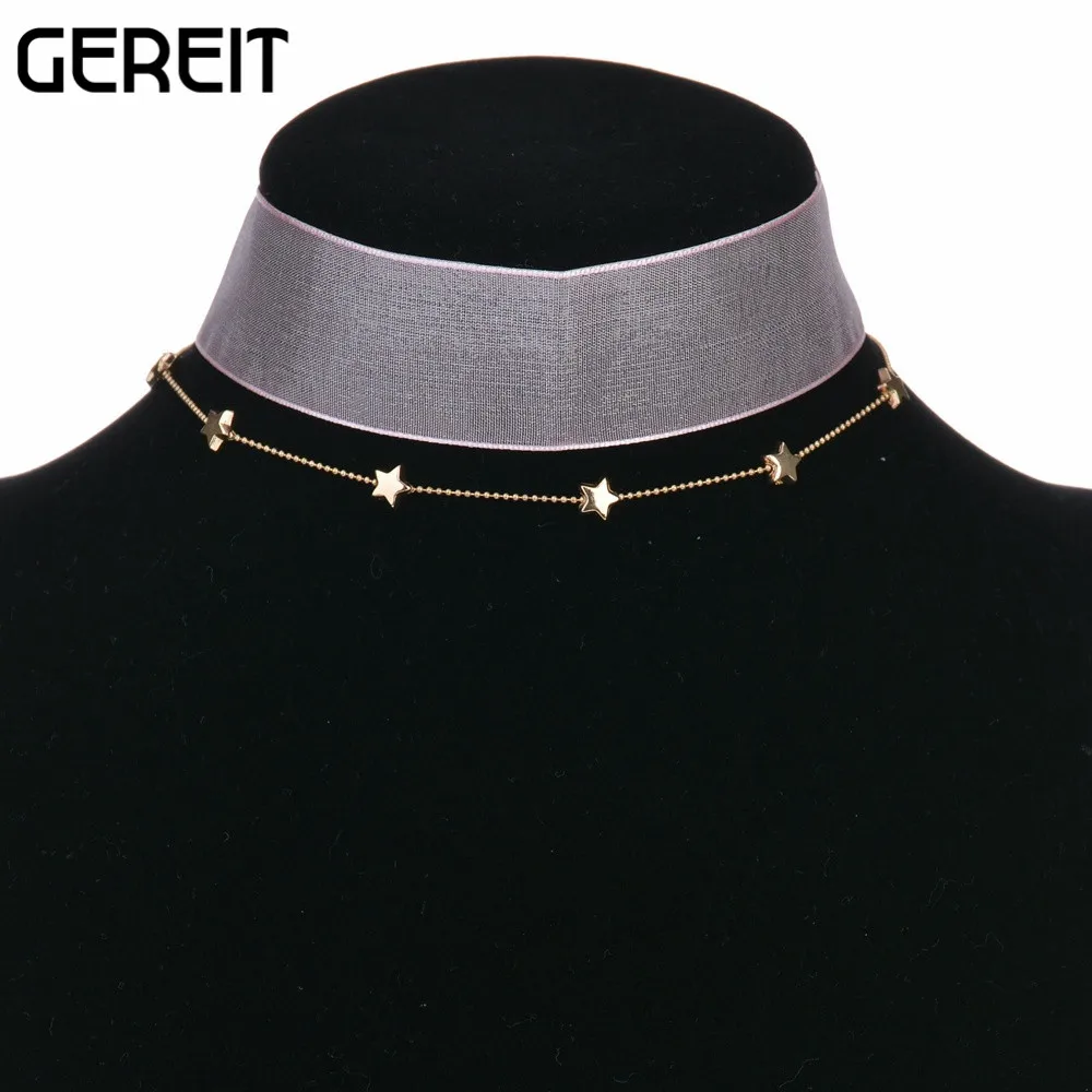 GEREIT Women Fashion Choker Pink Lace Stars Necklace Gothic Handmade