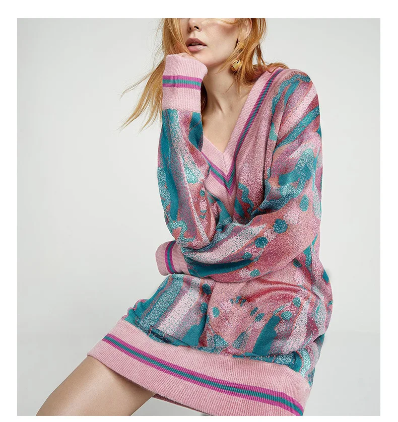 

Short Dresses 20119 Spring New Knitting Fashion Girl V-Collar Splicing Colors J1904023