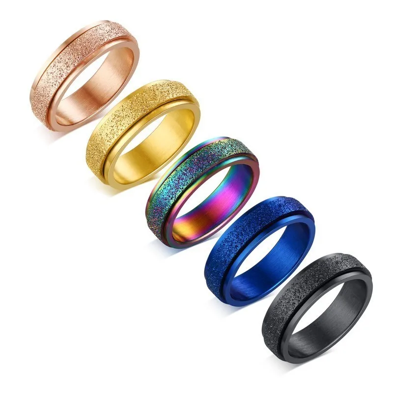 

Vnox Mens Spinner Ring Unique Sandblast Stainless Steel Bridal Sets anel masculino 5 Bright Colors Option