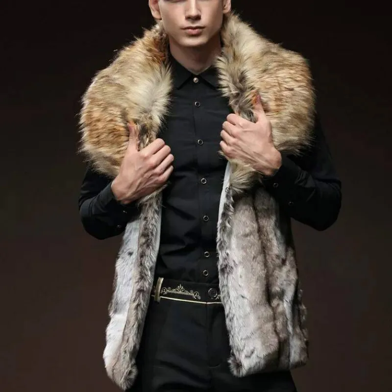 

Fashion Winter Jacket Men Fur Vest New Thick Fur Coat Hoodie Men Sleeveless Faux Fur Collar Outerwear Clothing Coat Vests