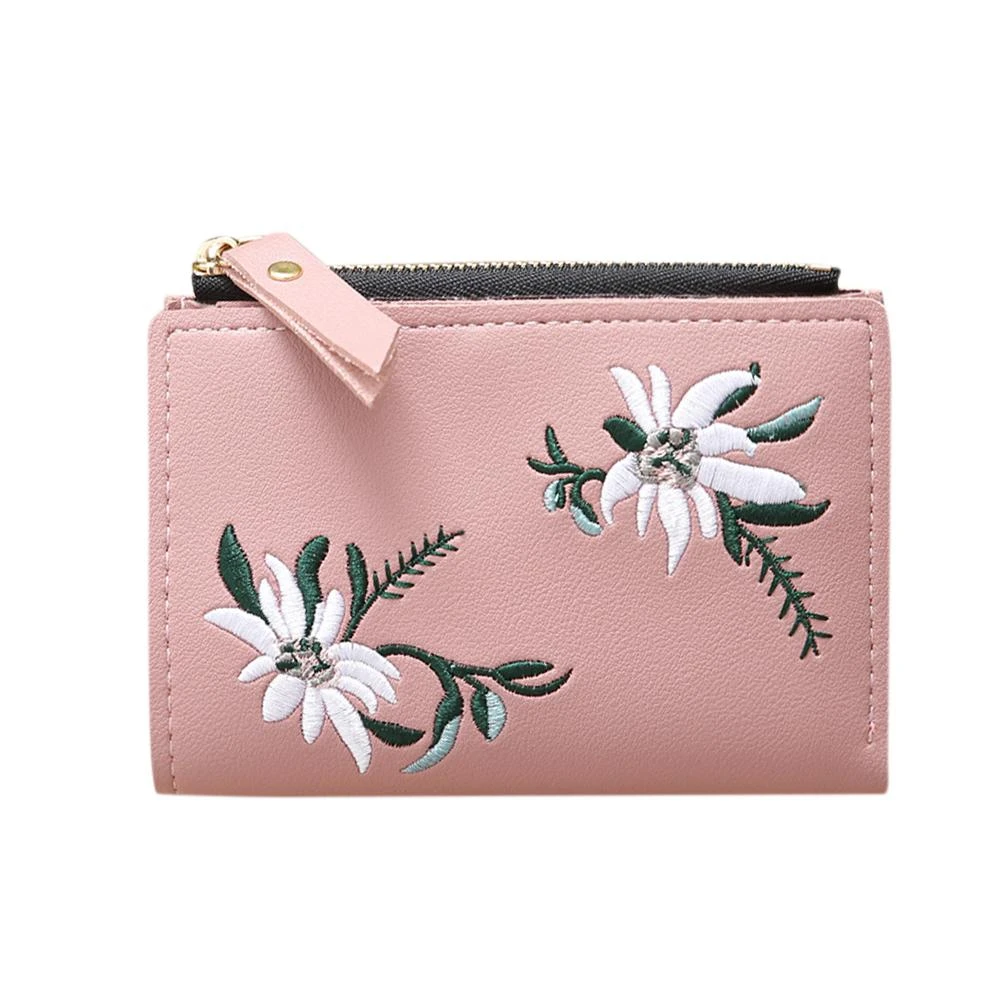 PinShang, cartera para mujer, Mini monedero plegable, bordado con patrón de flores, con tarjetero, carteras y monederos para mujer ZK30|Carteras| - AliExpress