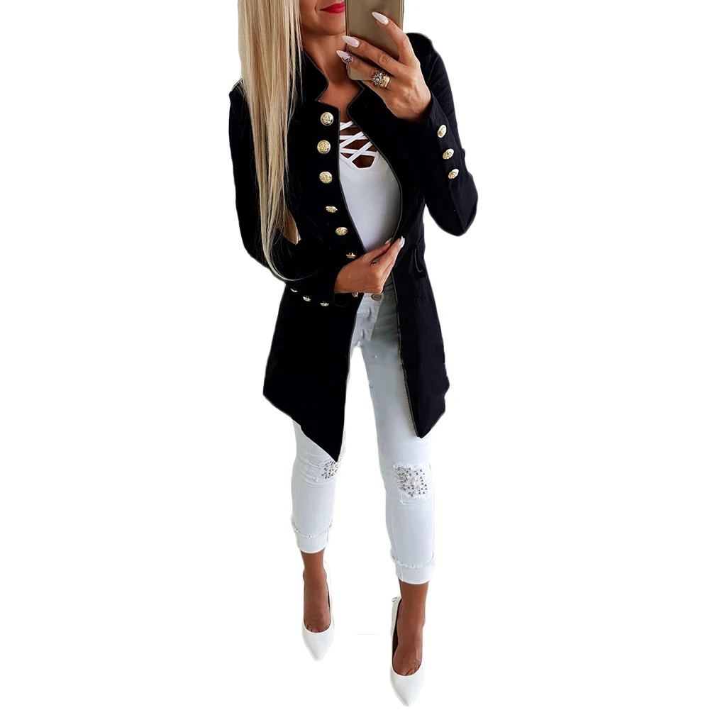 Buy Women Single One Button Autumn 2018 Slim Women Long Blazer Red Gray Black Blue Blazer Feminino Underwear Women Plus Size