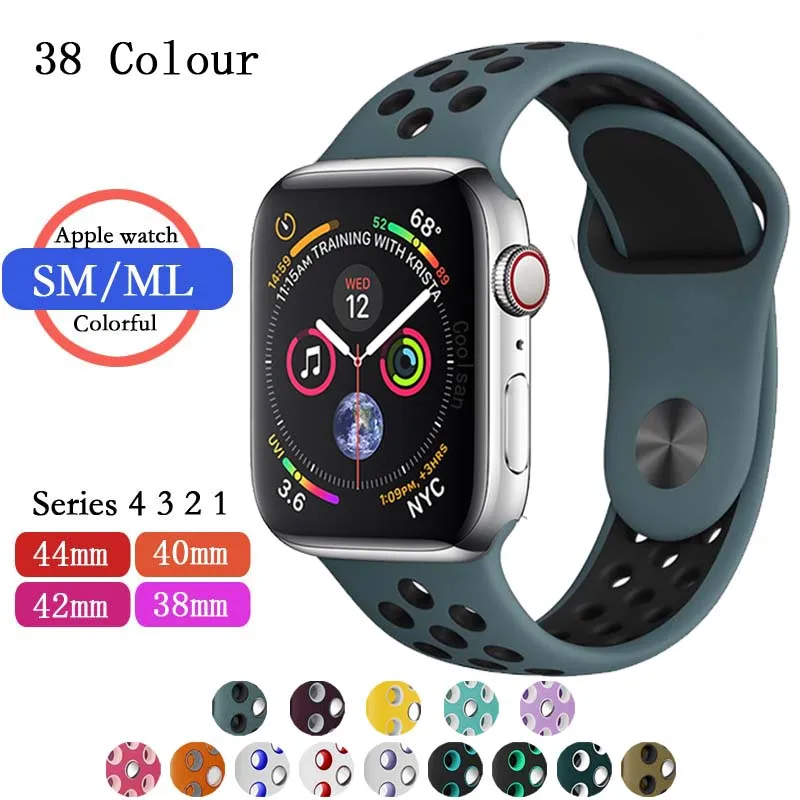 

Sport Silicone Band for Apple Watch strap Nike+ 4/3/2/1 38mm 42mm 40mm 44mm Apple watch 4 Breathable hole Replacement Watch band