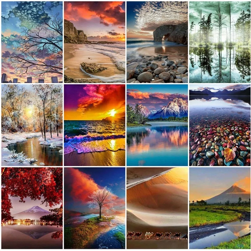 

HUACAN 5D DIY Diamond Painting Landscape Full Square Rhinestone Sunset Diamond Embroidery Seaside Cross Stitch Mosaic Home Decor