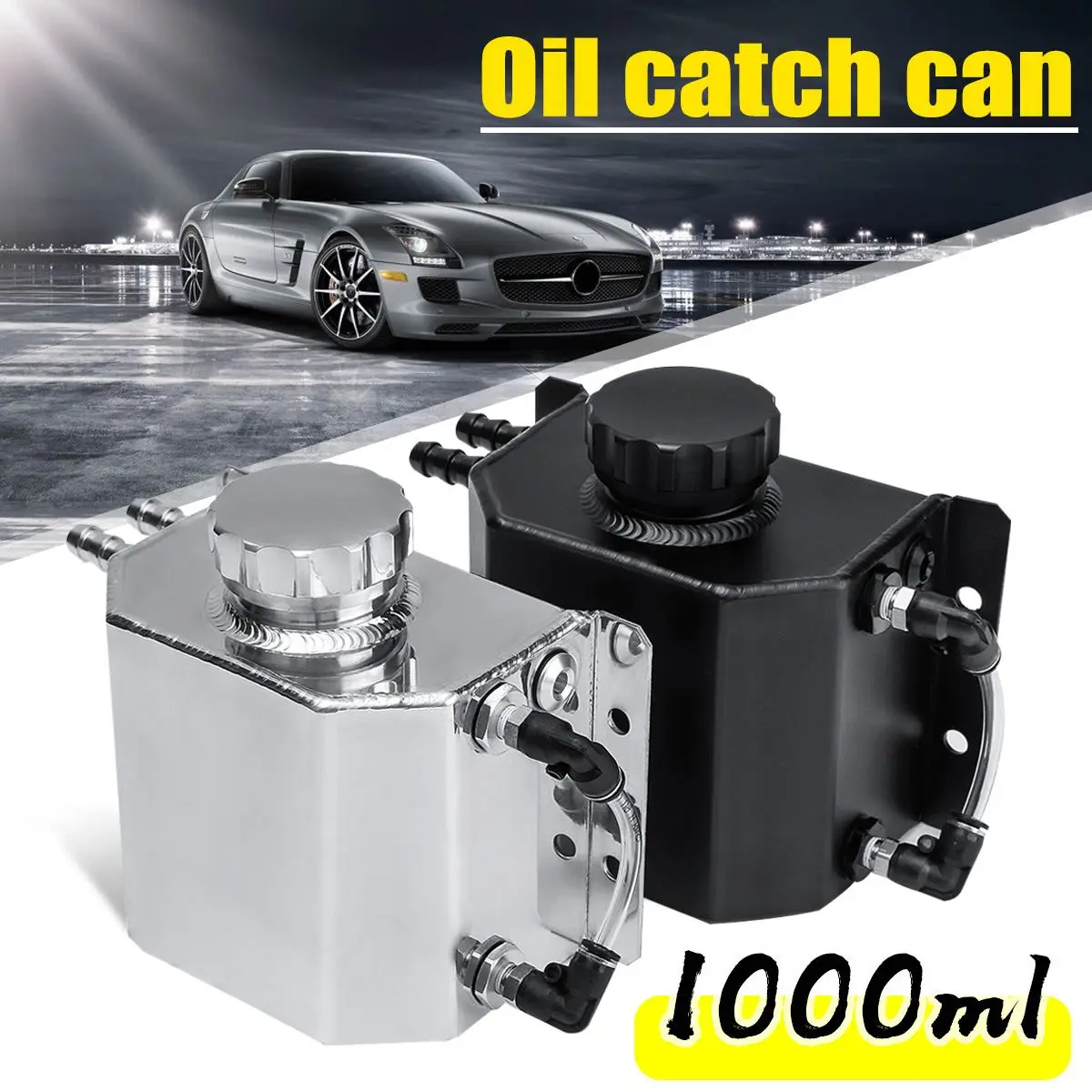 

Car Universal 1L Silver Black Aluminium Oil Catch Can Tank Reservoir With Drain Plug Easy Draining Dleaning 1000ml Drain Plug