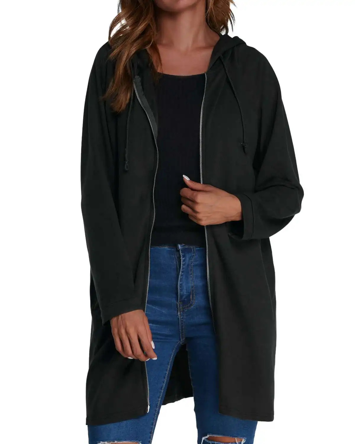 

Casual Hooded Trench Coats Women ZANZEA 2019 Spring Autumn Straight Long Trench Solid Color Zipper Pockets Cardigan Coats Female